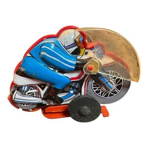 Vintage 1970s Tin Toy Motorcycle Windup Rollover Blue Litho Friction Japan MTU - Picture 1 of 10
