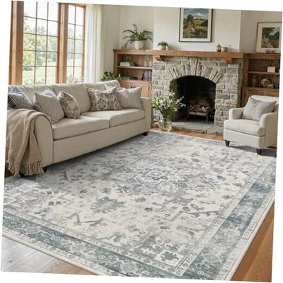 Tapetes de área 5x7, tapetes laváveis para sala de estar, tapete vintage boho azul claro para  - Imagem 1 de 4