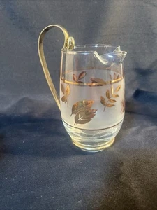 Vintage Libbey Gold Leaf Frosted Glass Pitcher with Metal Handle 6 Inches - Picture 1 of 7