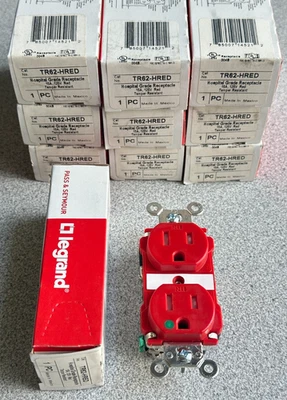 10 NUEVO Receptáculo dúplex Legrand TR62-HRED resistente a manipulaciones grado hospitalario rojo Foto 1 de 4