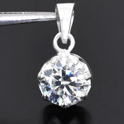 RARO Colgante solitario de diamantes de corte redondo tratado blanco 3,10 en plata 925 Foto 1 de 4