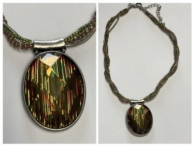 Laura Ashley богемное медальон ожерелье радужное стекло кабошон коренастый заявление - Изображение 1 из 4