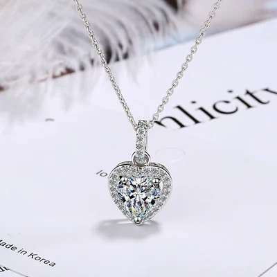 Collane Con Pendenti a Forma Di Cuore in Argento Sterling 925 Con Zirconi per Le - Immagine 1 di 4