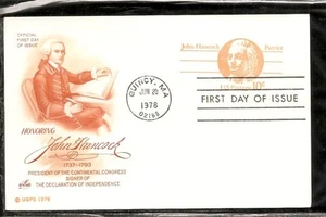 US SC # UX75 John Hancock. Postal Card FDC. Orange Artcraft Cachet - Picture 1 of 1