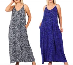 NUEVO Maxi Vestido Cuello en V Estampado Animal con Bolsillos Laterales Ajuste Suelto - XL/1X-2X-3X - Imagen 1 de 3