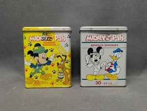 Vintage Mickey and Pals adhesive bandages tin containers Pluto/Donald D Lot - Picture 1 of 4