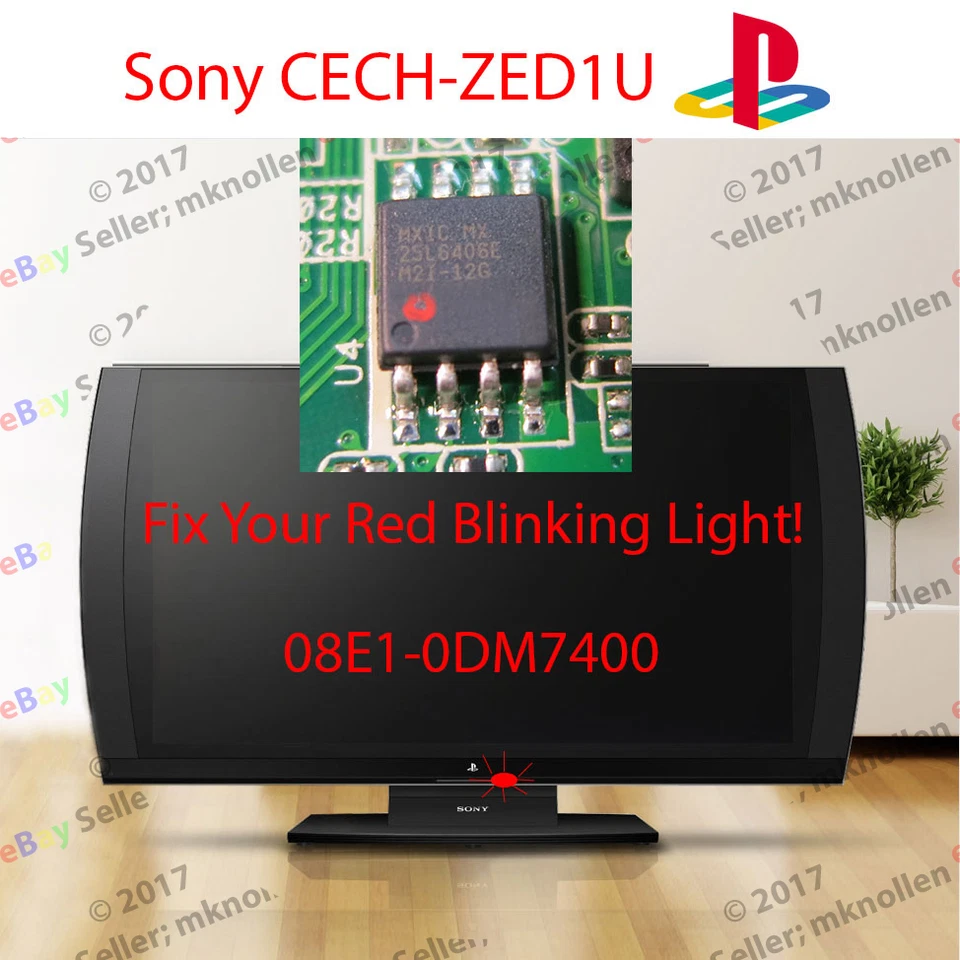 Sony Playstation 3D TV Parpadeante Luz Roja Fix 08E1-0DM7400 EEPROM CECH-ZED1U Foto 1 de 2