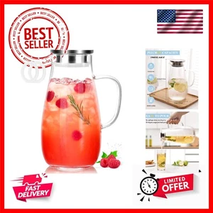 Glass Pitcher with Lid, Water Pitcher for Fridge, 64oz Drink Jug with 2 Silic... - Picture 1 of 8