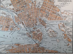 1897 STOCKHOLM Sweden Vintage Geographical Map 6 x 9.5" ORIG. Double Sided C19 - Picture 1 of 3