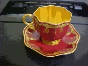 Antique Coalport Crimson & Gold Demitasse Miniature Cup & Saucer - Picture 1 of 6