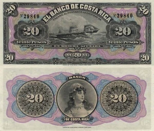 Costa Rica 20 Colones (19 April 1899) - p-S165r UNC w/ Repaired Pinhole - Picture 1 of 3