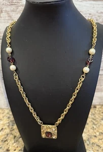 "Collar de cadena vintage Carol Dauplaise tono dorado gema 36""" - Imagen 1 de 8