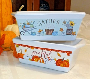 5 in fall autumn mini ceramic loaf baking dish apples gather grateful - Picture 1 of 49