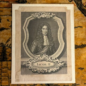 Antique 18th Century Engraving Print King Jacob James II 9 3/8 x 7 Grundler - Picture 1 of 18