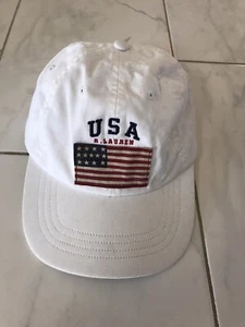 NWT RALPH LAUREN POLO WHITE BASEBALL HAT/CAP USA FLAG PONY ONE SIZE - Picture 1 of 4