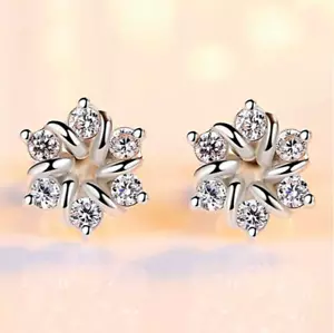 Swirl Crystal Flower Earrings Stud 925 Sterling Silver Women Girl Jewellery gift - Picture 1 of 6