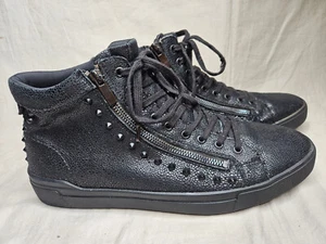 Aldo High Top Sneakers Shoes Men 12 Black Textured Zip Lace Up Studded Punk Goth - Picture 1 of 13