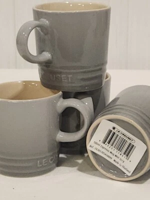 Le Creuset Mist Grey Set of 4 Stoneware Espresso Mugs 3.5 oz Cups 100 ml NIB - Image 1 of 4