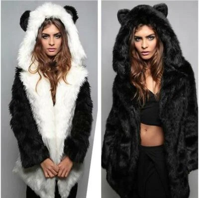 Winter Women Cartoon Wolf Ears Hooded Parka Furry Coat Warm Outwear Jacket Plush - Image 1 of 4