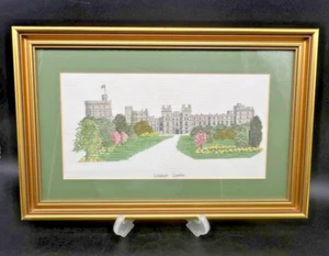 Vintage Framed Cross Stitch Embroidery Artwork Windsor Castle London 44 x 28cm - Picture 1 of 8