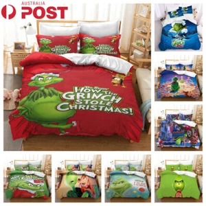 Christmas Grinch Quilt Duvet Cover Xmas Bedding Soft Blanket Pillow Case Gift AU - Picture 1 of 42