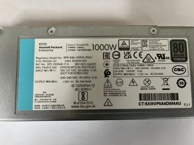 HP P44807-B21 DX 1000W FS TITA HT PLG FIO PS New Bulk* - P03178-B21, P44412 - Image 1 of 2