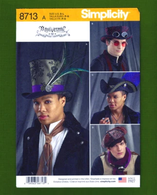 Men's Costume Hats Sewing Pattern-Top Hat Arkivestry (Sizes S-L) Simplicity 8713 - Image 1 of 4