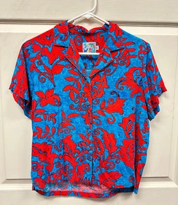 Vtg Jams World Batik Red Blue Top Shirt Island Resort Womens XS Hawaii - Picture 1 of 5