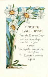 Embossed Easter Greetings White Flowers Poem Easter Wishes Postcard - Picture 1 of 2