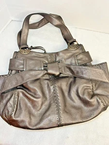 BRIGHTON Cleo Large Bow Shoulder Tote Metallic Pewter Leather UO47888 - Picture 1 of 9