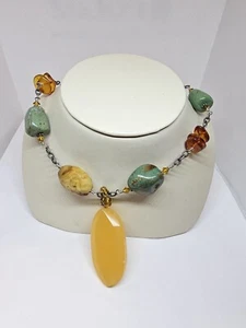 Silpada  sterling Silver Turquoise Amber Calcite Pendant Chain Necklace N1296 - Picture 1 of 11