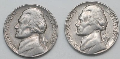 1957-P-D Jefferson Nickel year set of 2 coins, no S mint made Free Shipping - Image 1 of 2