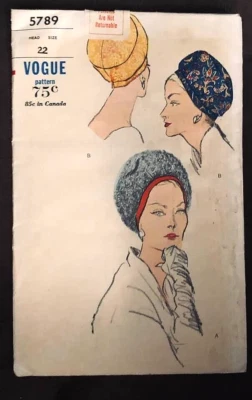 ORIGINAL Vogue 1963 Mid-Century Fashion Hat Darted Cloche Pattern  Sz 22 FF UC - Image 1 of 3