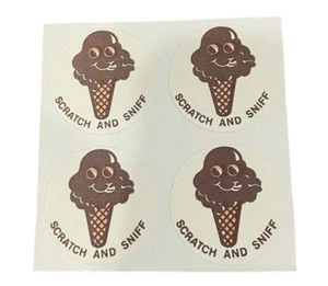 Vintage CTP Matte Scratch N Sniff Schokolade Eistüte Blatt mit 4 Aufklebern - Bild 1 von 1