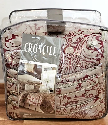 Damasco tejido Jacquard Croscill King Avery RARO 10 piezas Juego de edredón reversible Foto 1 de 4