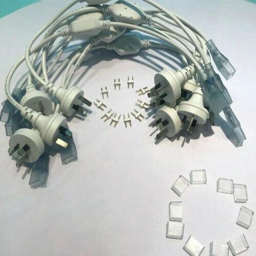 10 Power Cord + 10 Pins Connector + 10 End Cap for 8x17mm LED Rope Light 220V - Image 1 of 4