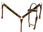 Showman Beaded Browband Leather Headstall & Breast Collar Set w/ Yellow Laced