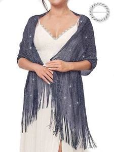 Women's Shawls and Wraps for Evening Dresses Sparkling Wedding Scarf Fringe B... - Picture 1 of 7