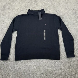 Tommy Hilfiger Sweater Womens XS Relaxed Fit Mockneck Academia Preppy Navy Blue - Picture 1 of 11