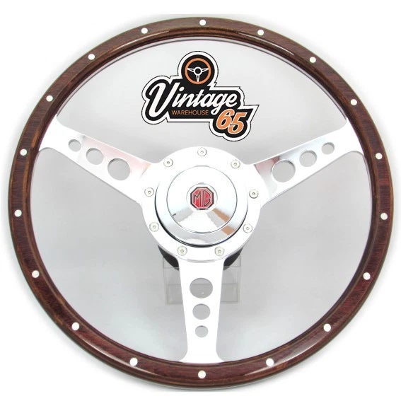 MG MGB GT Classic 14" Polished Riveted Wooden Rim Steering Wheel & Boss Kit - Image 1 of 1