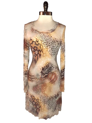 KAREN KANE Size XL A-Line Dress Beige Brown Orange Animal Print Long Sleeve - Image 1 of 4
