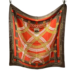 HERMES MAILLONS Carre 90 Seide 100% Schal braun rot mit Etikett ohne Karton gebraucht. - Bild 1 von 4