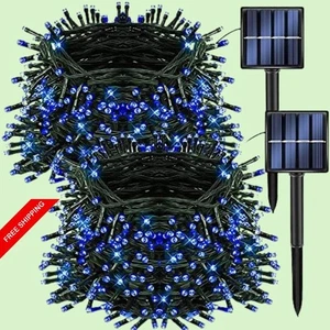 Dazzle Bright 2 Pack 400LED 132FT Blue Christmas Solar String Outdoor Lights new - Picture 1 of 5