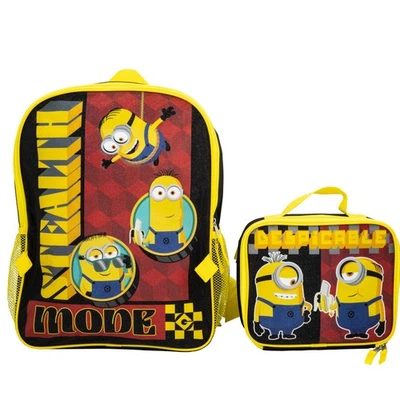 16 Black Despicable Me Backpack Set, 2 PCS, Boys, Girls, School Bag, Minions - Image 1 of 4