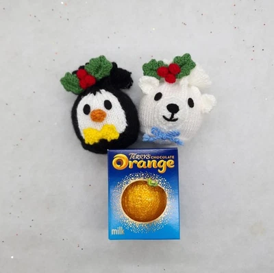 🎄KNITTING PATTERN Christmas DK Chocolate Orange Bags Gift Charity Penguin Polar