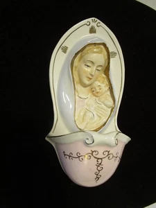 Vintage Porcelain wall Holy water font Mother Mary & Child Japan #5062  1950’s - Picture 1 of 10