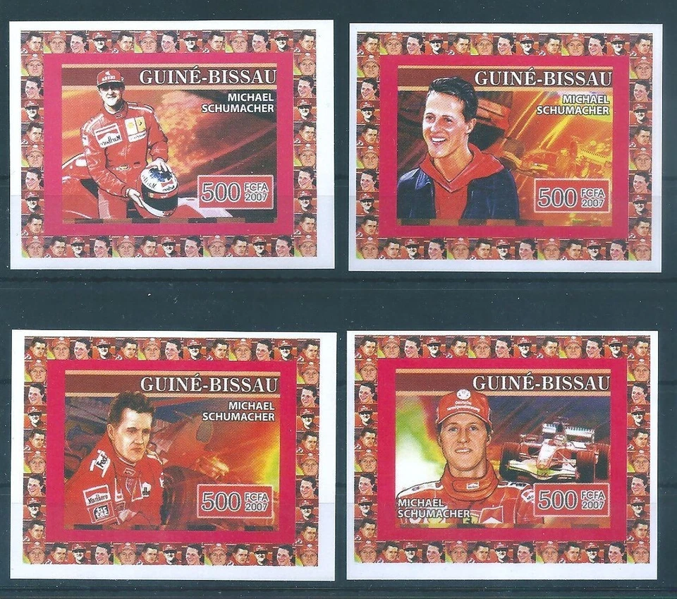 26054 Bissau-Guinea Athlete Schumacher Sport F1 Dress 4xImperf S/S Unlisted - Image 1 of 1