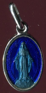 Colgante medalla señora milagrosa Virgen María tono plata vintage esmalte azul - Imagen 1 de 2