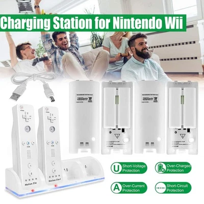 Controller Ladestation für Nintendo Wii Ladegerät mit 4x 2800mAh Akku Batterien - Bild 1 von 4