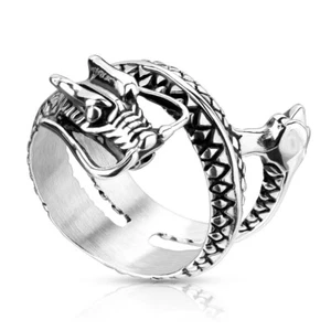 Bague Homme en Acier Inoxydable Argenté - Dragon qui s'enroule sur 3 Rangs - Bild 1 von 4